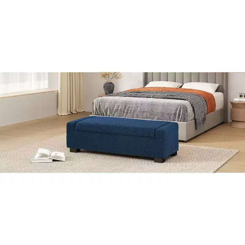 Banc Ottoman 50" en Boucle Texturé avec Couvercle Charnière et Rangement Dissimulé