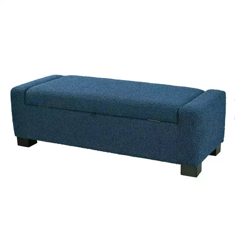 Banc Ottoman 50" en Boucle Texturé avec Couvercle Charnière et Rangement Dissimulé