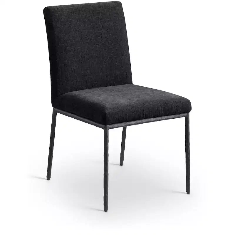 Chaise de salle à manger latérale rembourrée en chenille noire, ensemble de 2