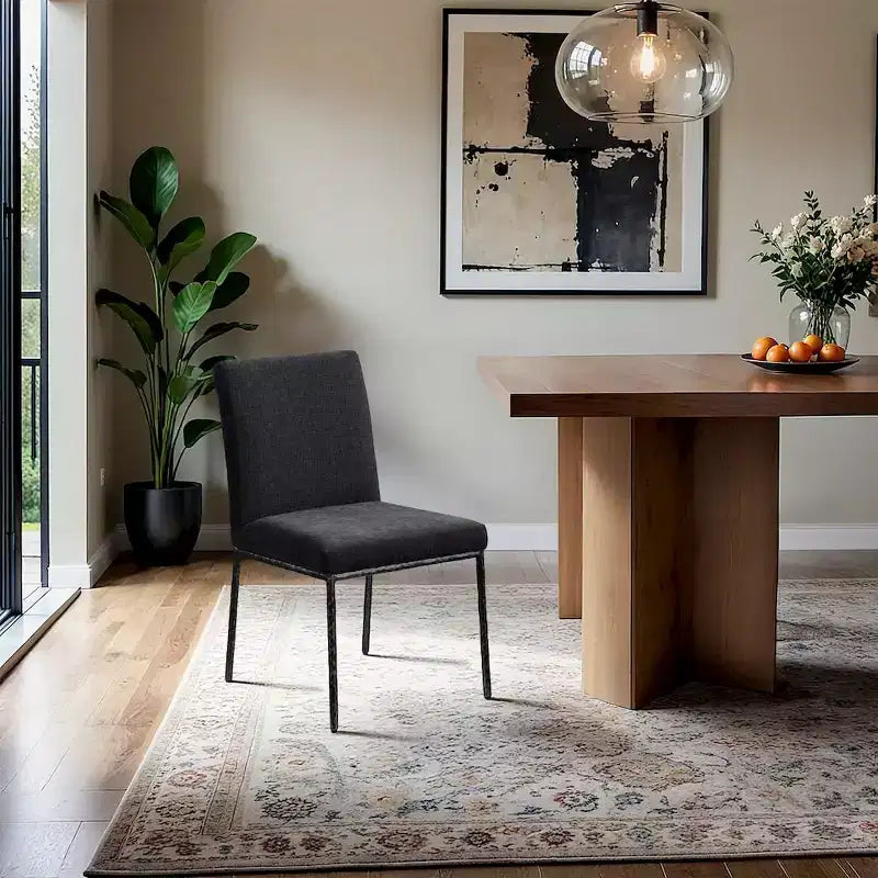 Chaise de salle à manger latérale rembourrée en chenille noire, ensemble de 2