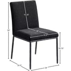 Chaise de salle à manger latérale rembourrée en chenille noire, ensemble de 2