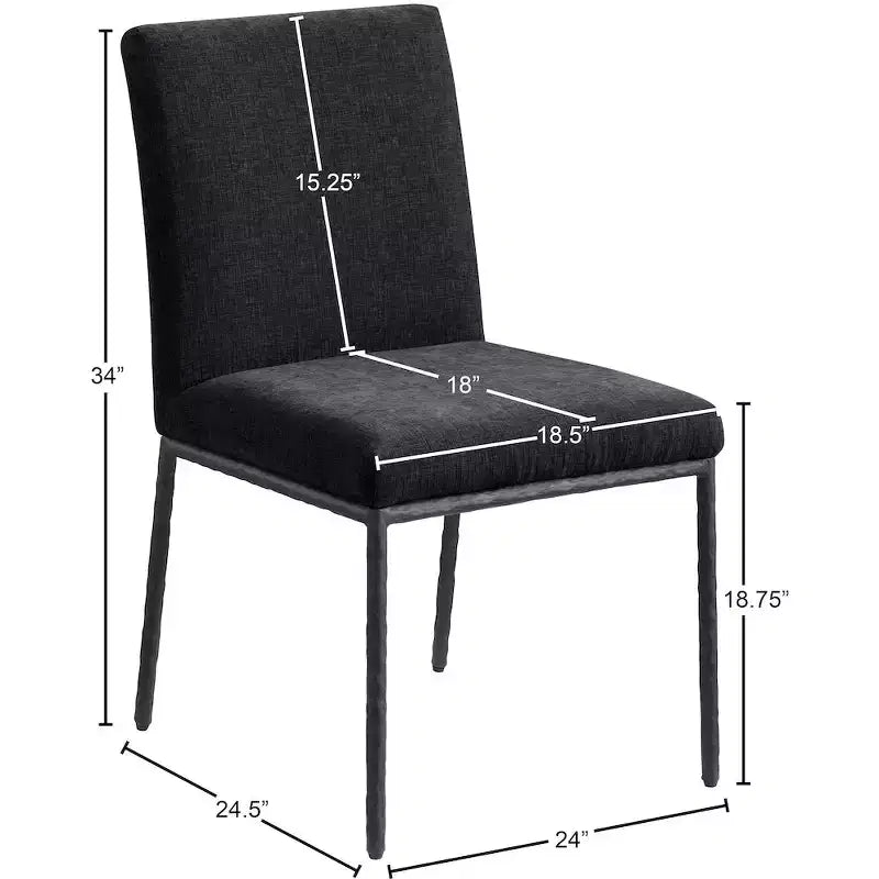 Chaise de salle à manger latérale rembourrée en chenille noire, ensemble de 2