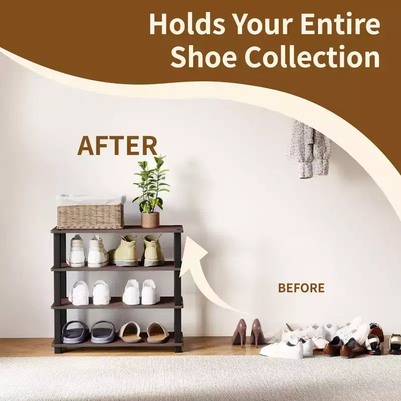 Meuble à chaussures 4 niveaux pour 12 paires, montage sans outils