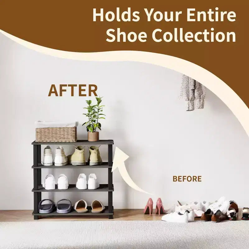 Meuble à chaussures 4 niveaux pour 12 paires, montage sans outils
