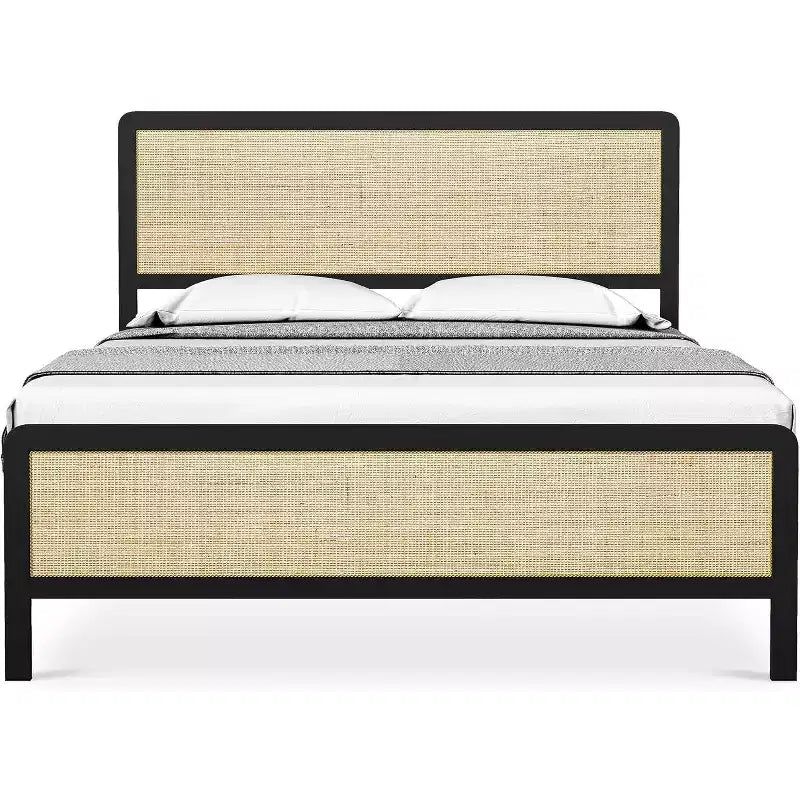 Acekool Boho Rattan Bed - Full Size with Safe Corners