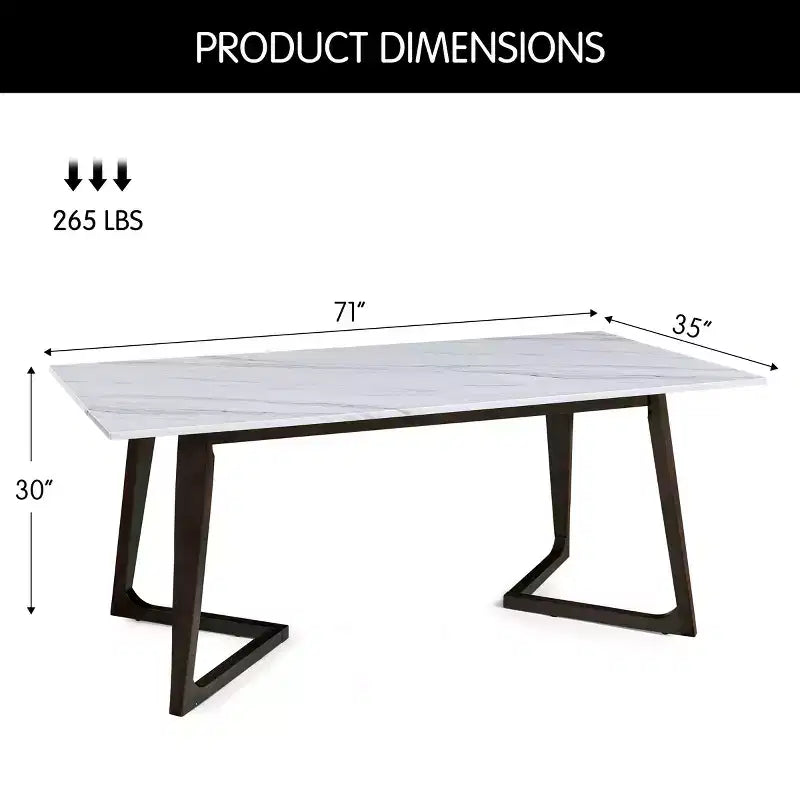 Table à manger de 71" avec plateau en faux marbre massif