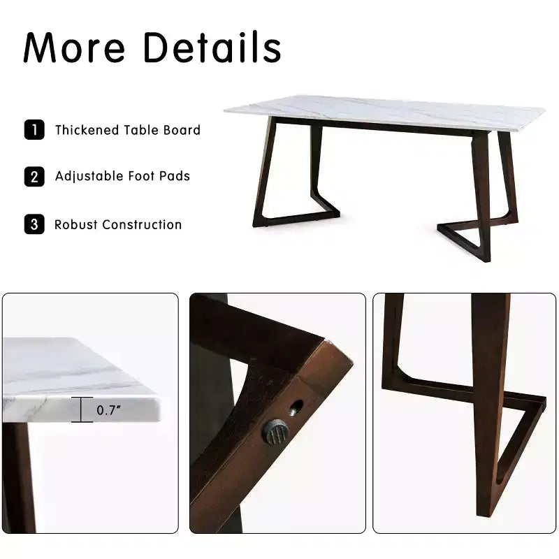 Table à manger de 71" avec plateau en faux marbre massif