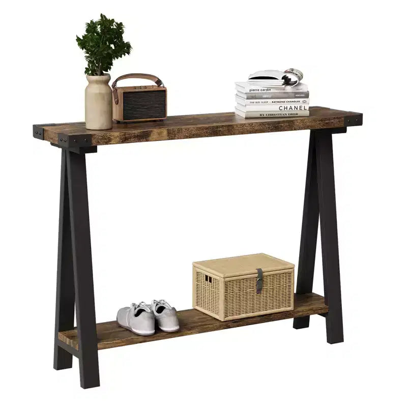 Console d'entrée, table d'appoint à 2 niveaux avec rangement, console étroite de 110 cm pour salon, petite table de couloir, table d'appoint