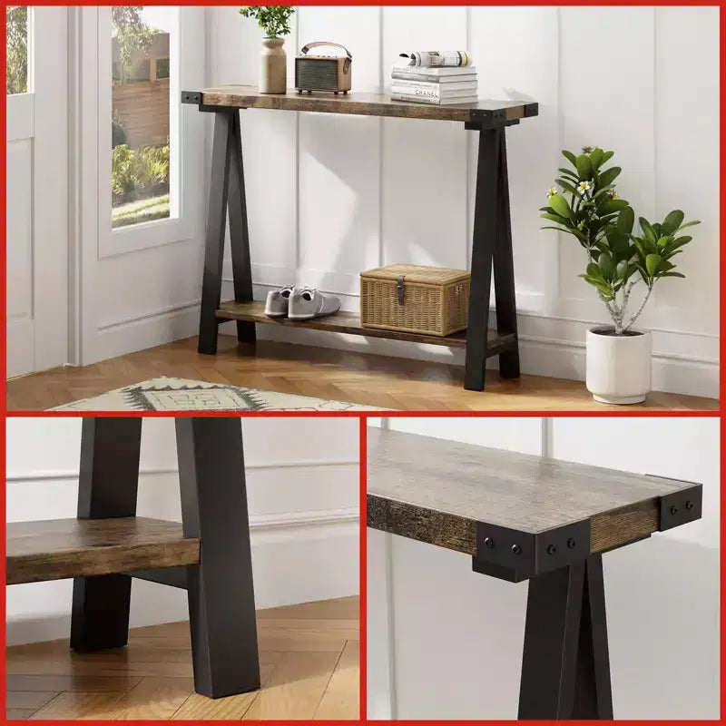 Console d'entrée, table d'appoint à 2 niveaux avec rangement, console étroite de 110 cm pour salon, petite table de couloir, table d'appoint