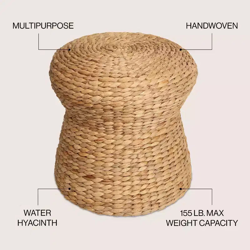 Tabouret Champignon Bohème Moderne Tressé en Jacinthe d'Eau