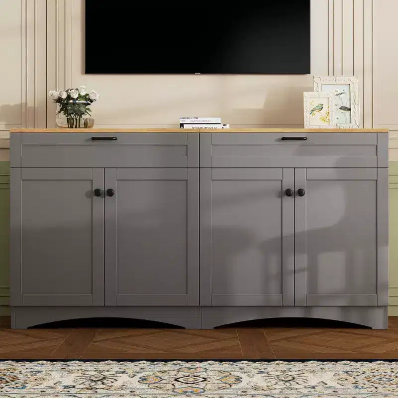 Meuble TV de style moderne du milieu du siècle avec 2 tiroirs et étagères réglables pour téléviseur de 70 pouces