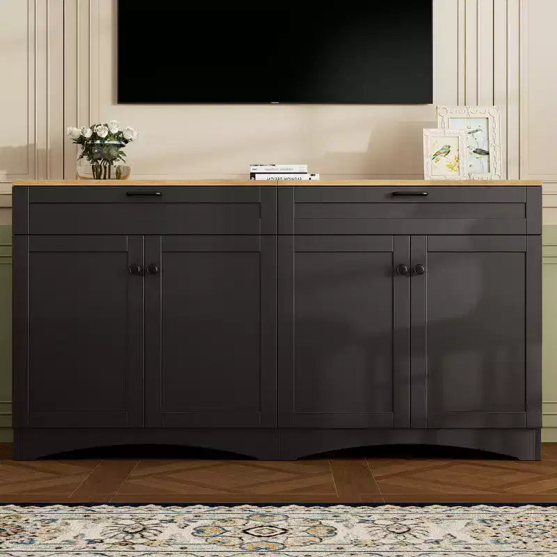 Meuble TV de style moderne du milieu du siècle avec 2 tiroirs et étagères réglables pour téléviseur de 70 pouces