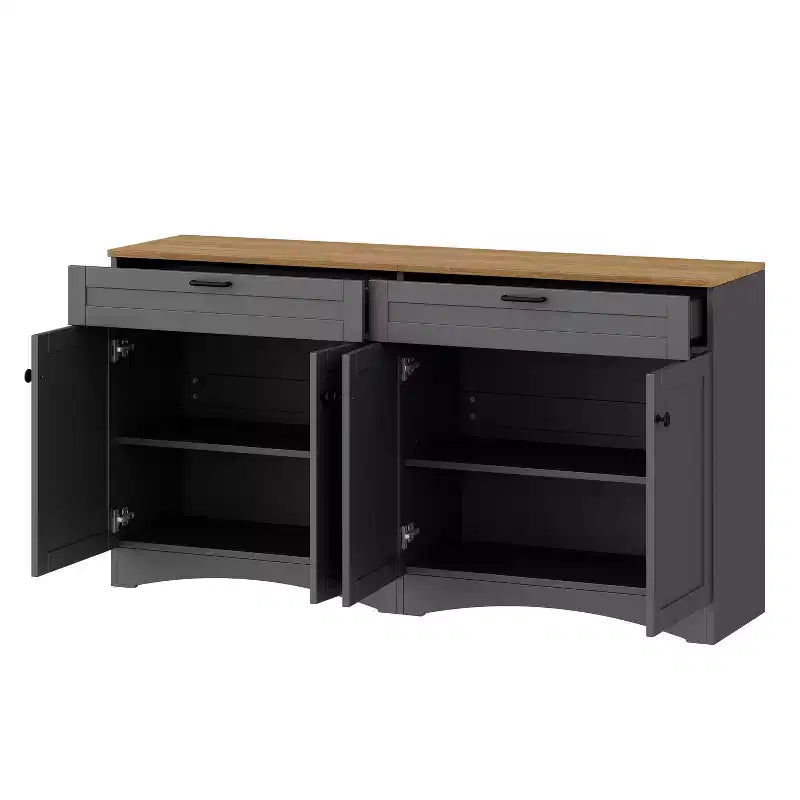Meuble TV de style moderne du milieu du siècle avec 2 tiroirs et étagères réglables pour téléviseur de 70 pouces