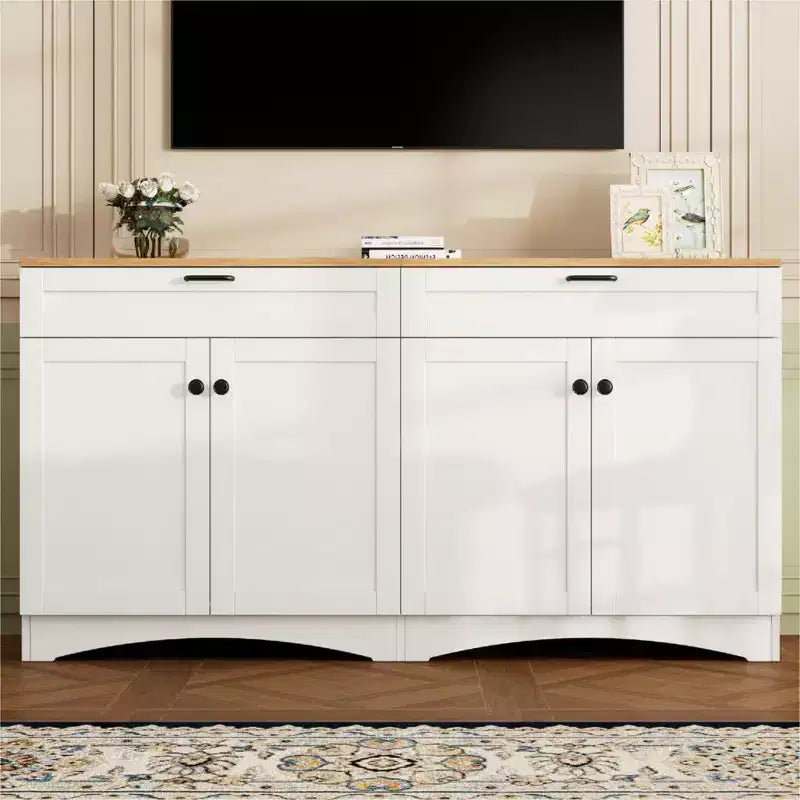 Meuble TV de style moderne du milieu du siècle avec 2 tiroirs et étagères réglables pour téléviseur de 70 pouces