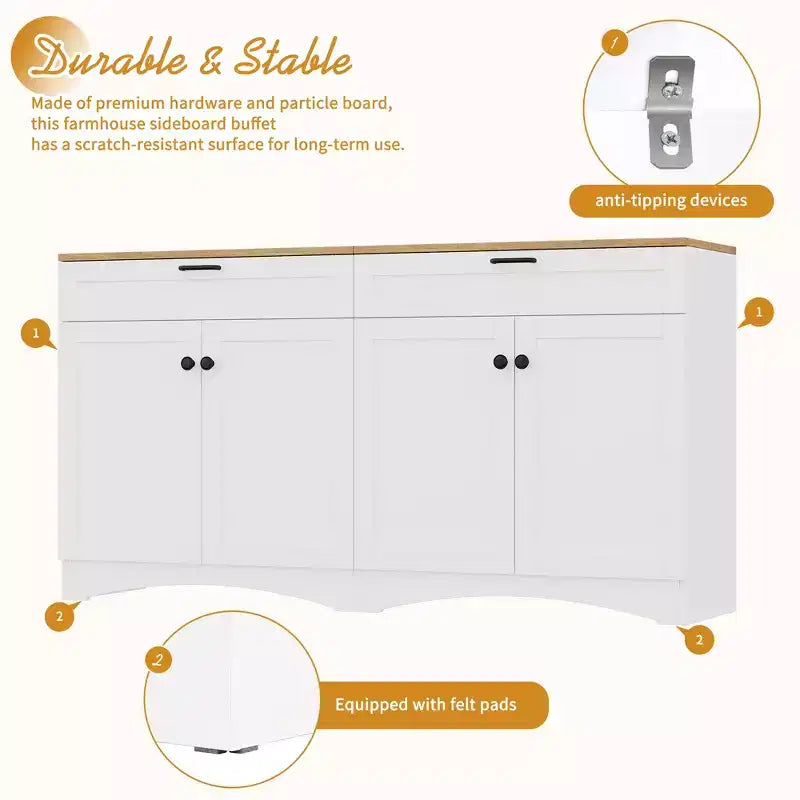 Meuble TV de style moderne du milieu du siècle avec 2 tiroirs et étagères réglables pour téléviseur de 70 pouces