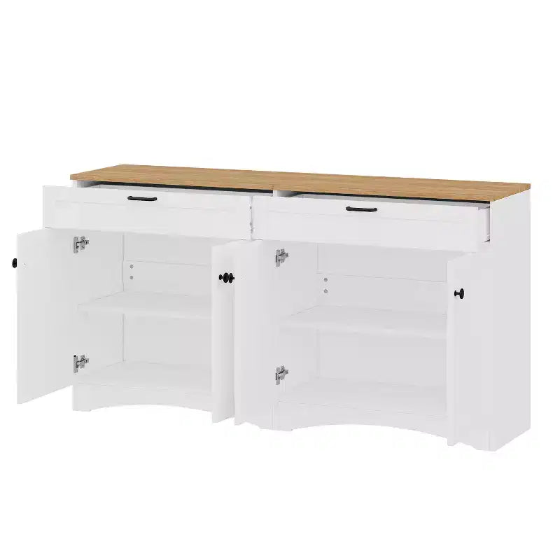 Meuble TV de style moderne du milieu du siècle avec 2 tiroirs et étagères réglables pour téléviseur de 70 pouces