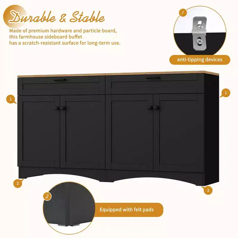 Meuble TV de style moderne du milieu du siècle avec 2 tiroirs et étagères réglables pour téléviseur de 70 pouces