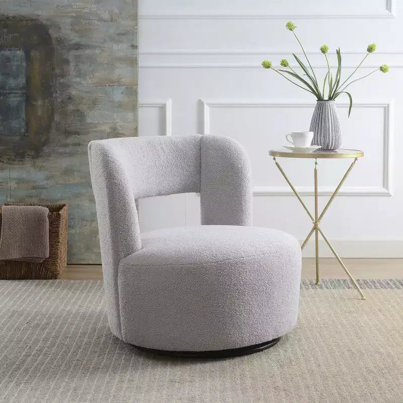 Modern Swivel Barrel Accent Chair, Soft Teddy Faux Fur, Living Room