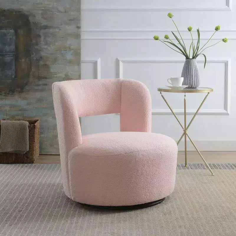 Modern Swivel Barrel Accent Chair, Soft Teddy Faux Fur, Living Room
