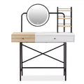 Okak Makeup Vanity with 3-Mode Round Mirror and Wireless Charging Station, Girls Vanity with Drawer and 3 Open Shelves, White