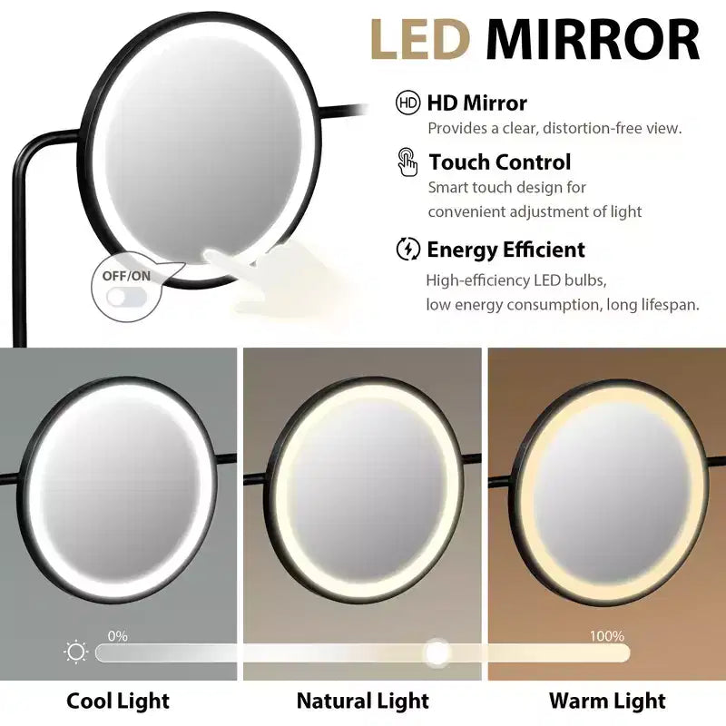 Coiffeuse avec miroir 3 modes et chargement sans fil, blanc
