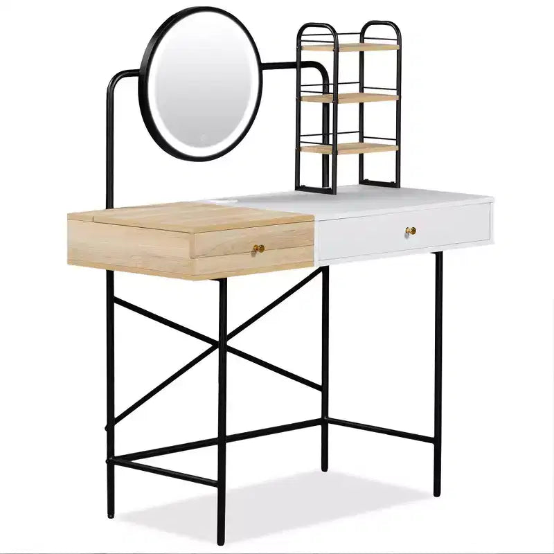 Coiffeuse avec miroir 3 modes et chargement sans fil, blanc