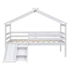 Lit cabane mi-hauteur double avec toboggan, échelle et barrières de sécurité pour enfants