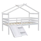 Lit cabane mi-hauteur double avec toboggan, échelle et barrières de sécurité pour enfants
