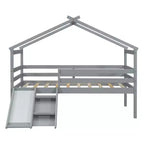 Lit cabane mi-hauteur double avec toboggan, échelle et barrières de sécurité pour enfants