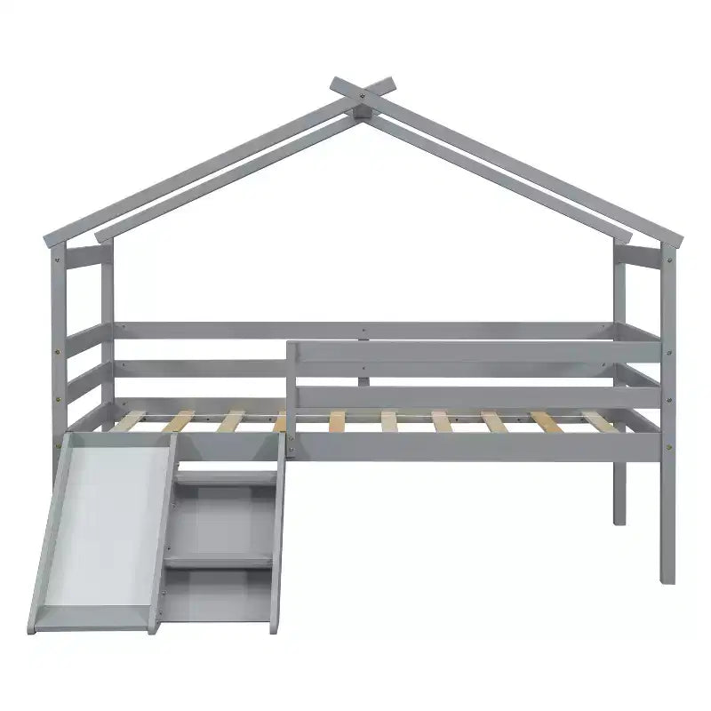 Lit cabane mi-hauteur double avec toboggan, échelle et barrières de sécurité pour enfants