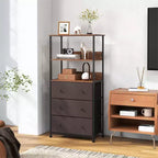 Commode verticale à 3 tiroirs en tissu avec étagères ouvertes et cadre en métal