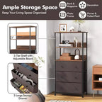 Commode verticale à 3 tiroirs en tissu avec étagères ouvertes et cadre en métal