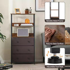 Commode verticale à 3 tiroirs en tissu avec étagères ouvertes et cadre en métal