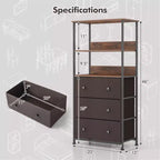 Commode verticale à 3 tiroirs en tissu avec étagères ouvertes et cadre en métal