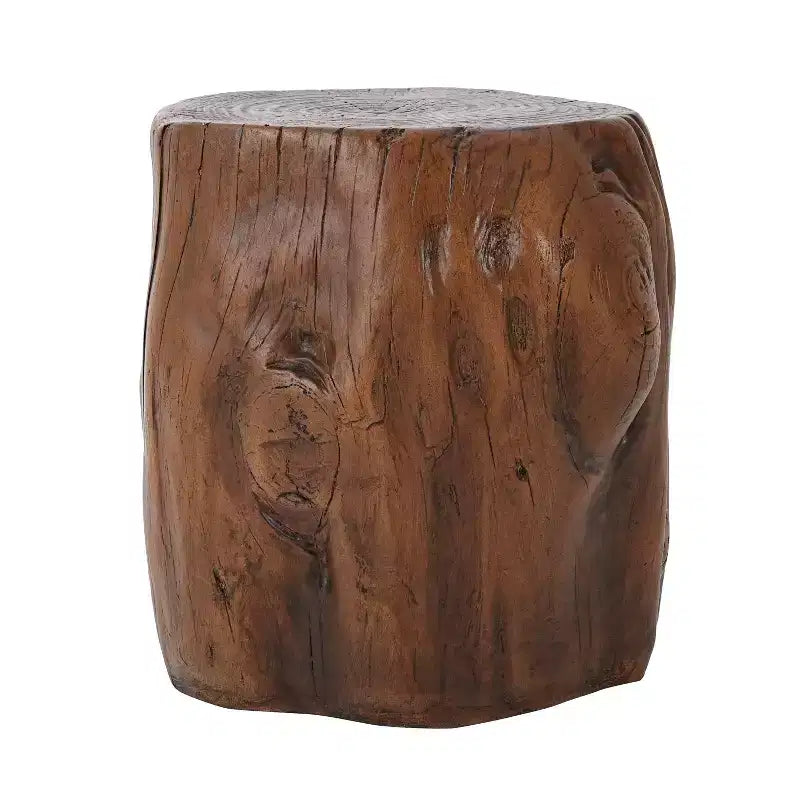Table d'appoint de patio ronde rustique en béton léger, design souche d'arbre