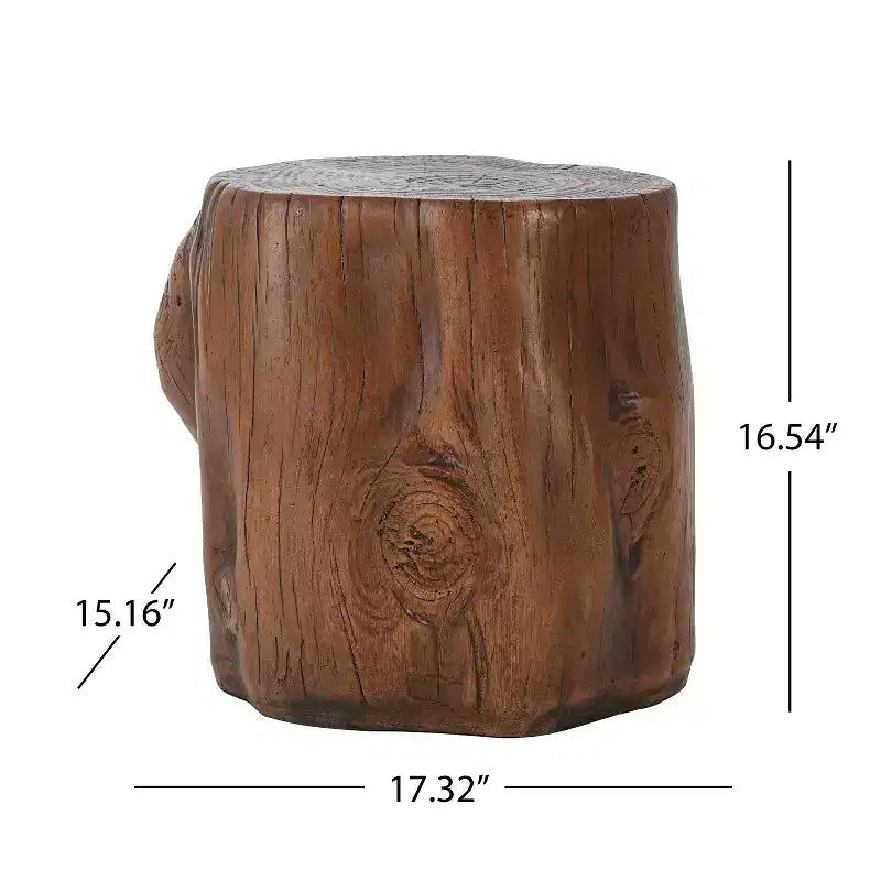 Table d'appoint de patio ronde rustique en béton léger, design souche d'arbre