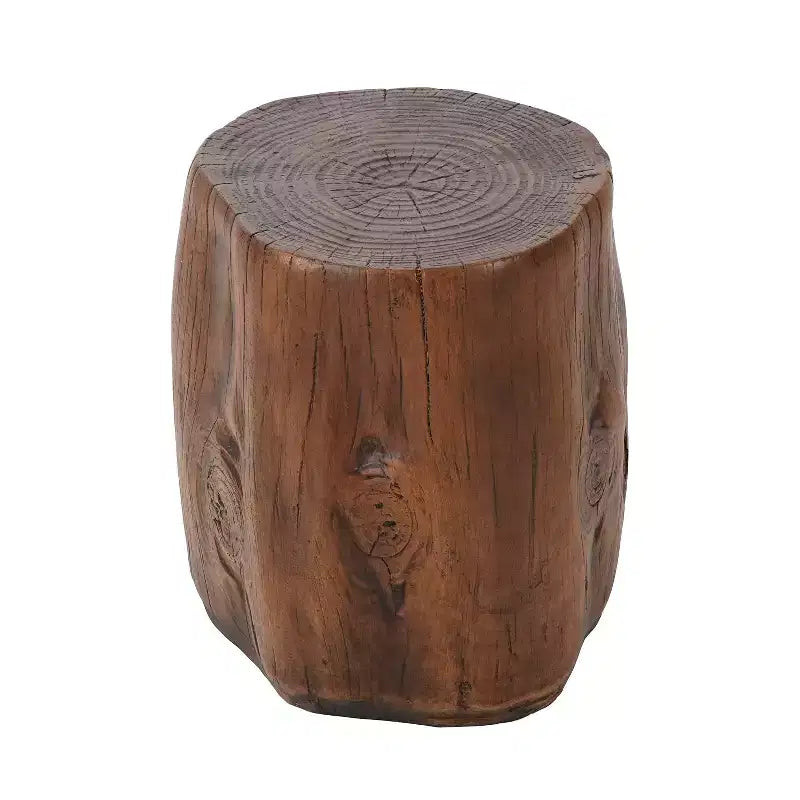 Table d'appoint de patio ronde rustique en béton léger, design souche d'arbre
