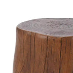 Table d'appoint de patio ronde rustique en béton léger, design souche d'arbre