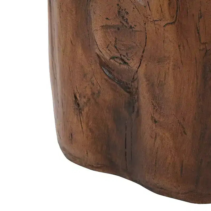 Table d'appoint de patio ronde rustique en béton léger, design souche d'arbre