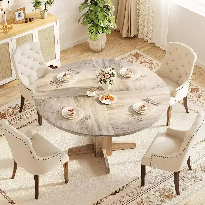 Table de salle à manger ronde de ferme 47" pour 4-6 personnes, pied piédestal croisé, noire