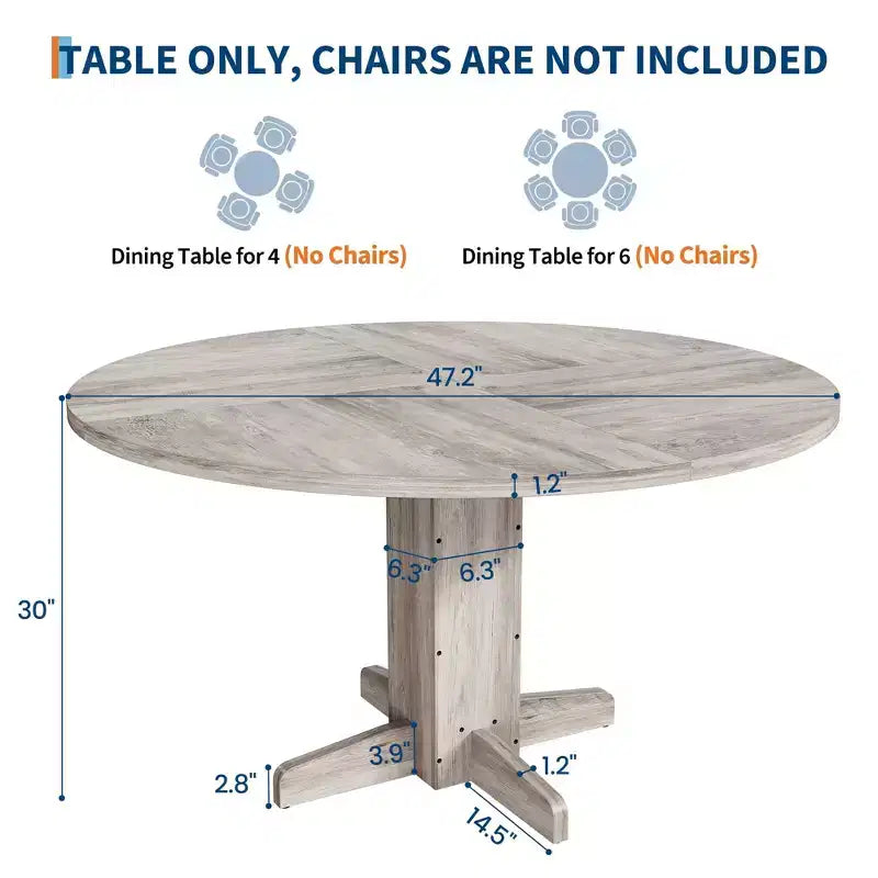 Table de salle à manger ronde de ferme 47" pour 4-6 personnes, pied piédestal croisé, noire