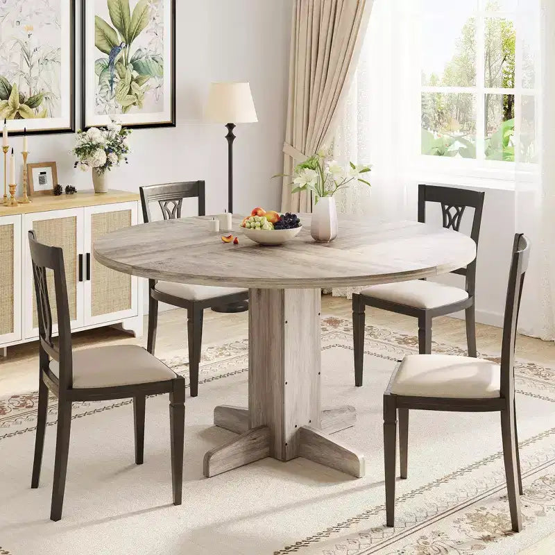 Table de salle à manger ronde de ferme 47" pour 4-6 personnes, pied piédestal croisé, noire