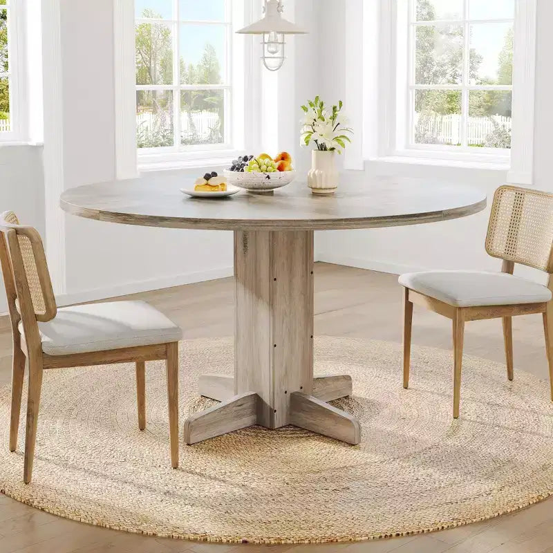 Table de salle à manger ronde de ferme 47" pour 4-6 personnes, pied piédestal croisé, noire