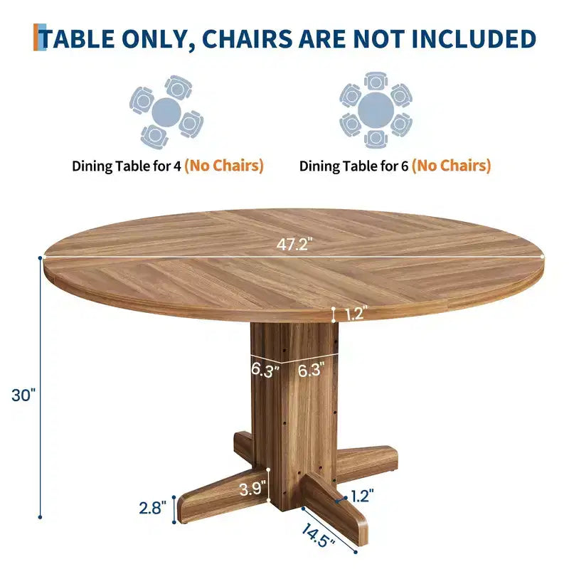 Table de salle à manger ronde de ferme 47" pour 4-6 personnes, pied piédestal croisé, noire