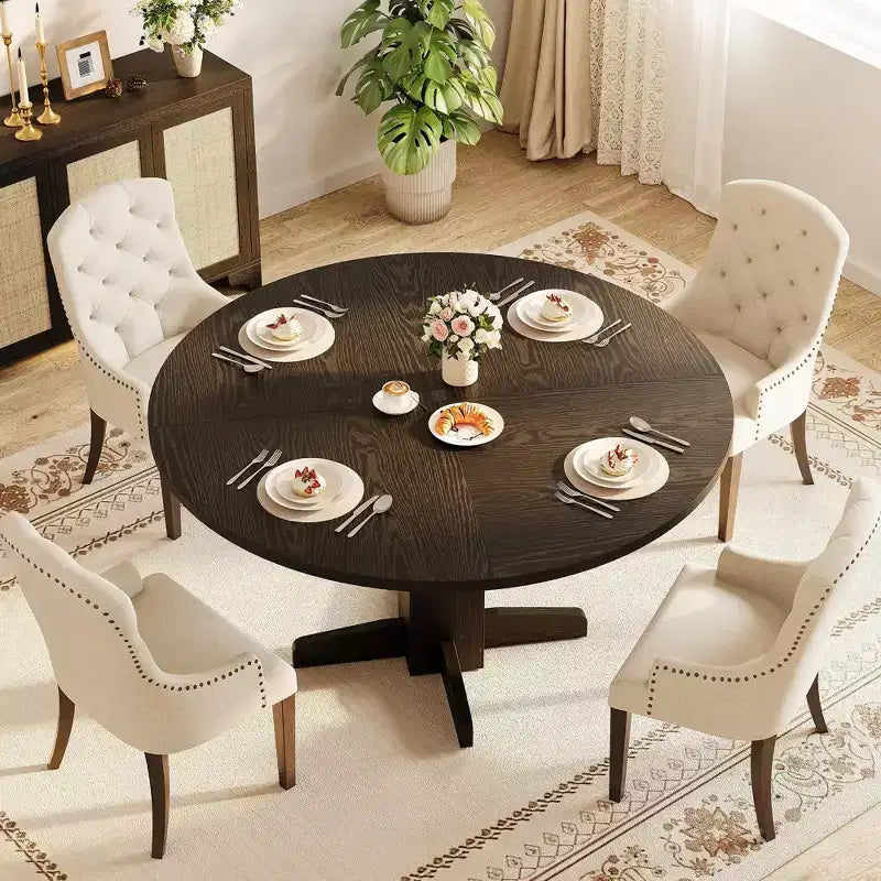 Table de salle à manger ronde de ferme 47" pour 4-6 personnes, pied piédestal croisé, noire