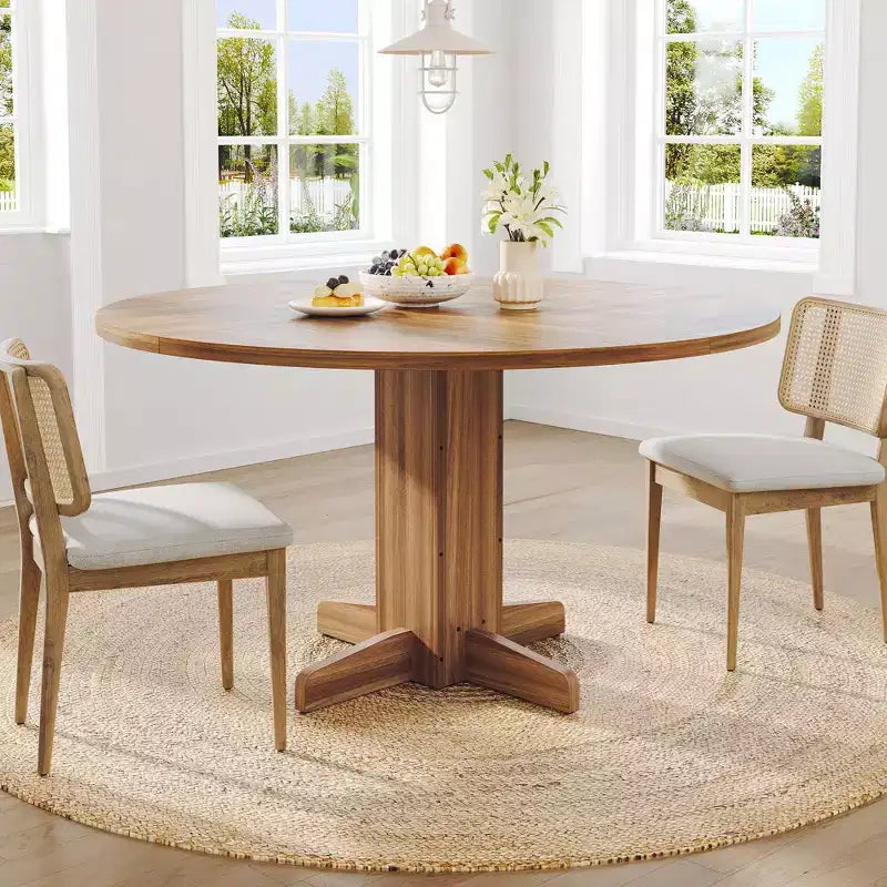 Table de salle à manger ronde de ferme 47" pour 4-6 personnes, pied piédestal croisé, noire