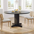 Table de salle à manger ronde de ferme 47" pour 4-6 personnes, pied piédestal croisé, noire