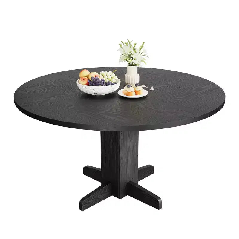GustoWave 47'' Round Dining Table for 4-6, Farmhouse Circle Kitchen Table with Cross Pedestal Base - Kitchen, Dining Room, Apartment