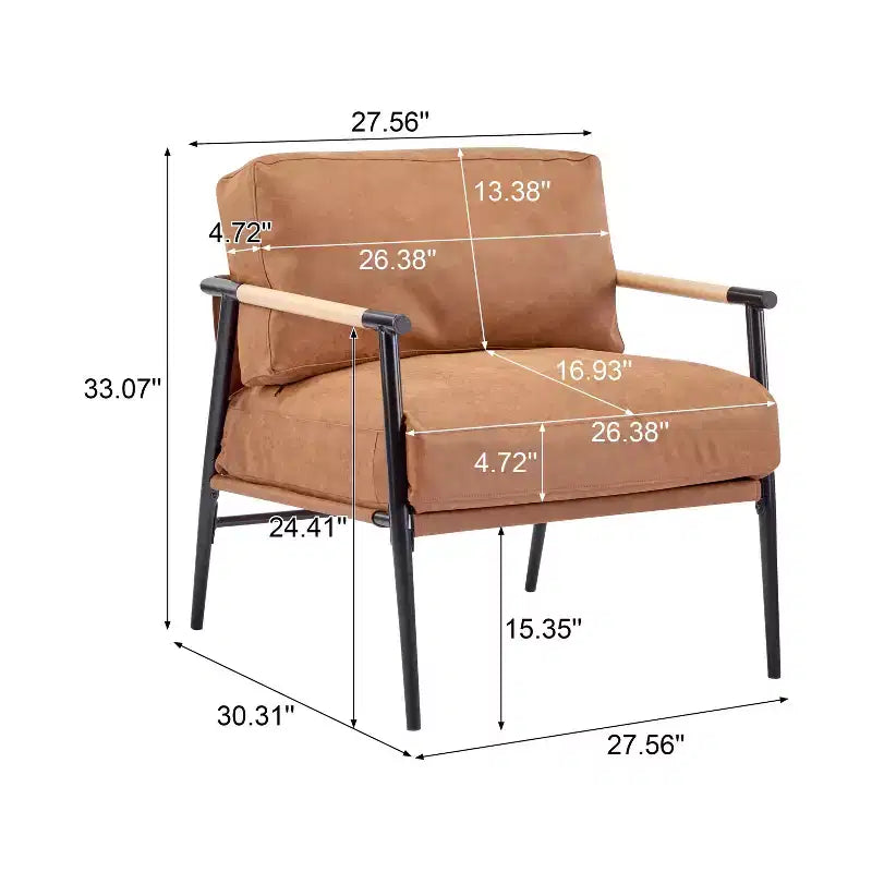 Fauteuil d'appoint moderne avec coussins moelleux, accoudoirs en bois et cadre en métal