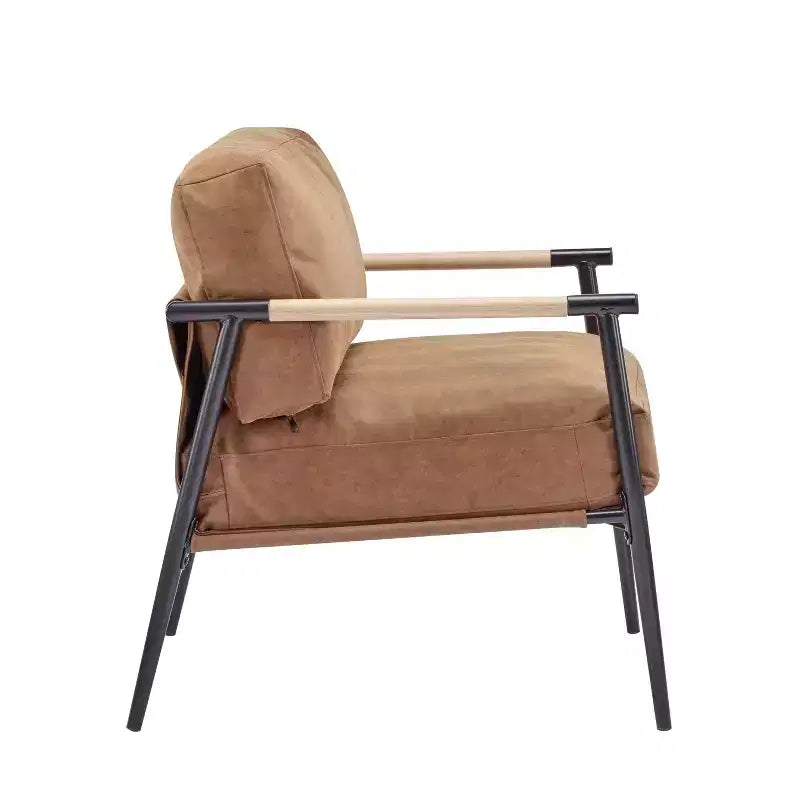 Fauteuil d'appoint moderne avec coussins moelleux, accoudoirs en bois et cadre en métal